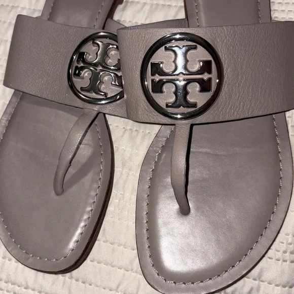 Tory Burch Taupe Slide Sandals - Picture 2 of 4